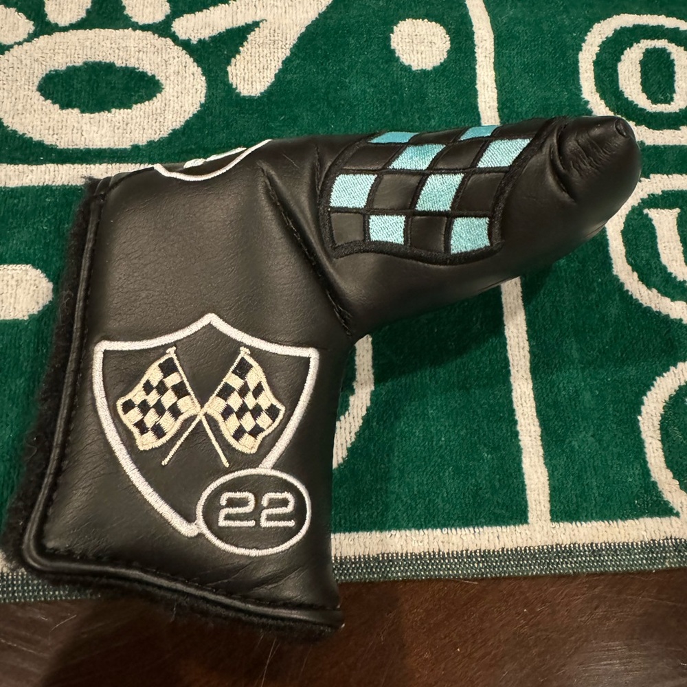 Black Scotty Cameron Club Cameron 2022 Headcover with Checkered Flags
